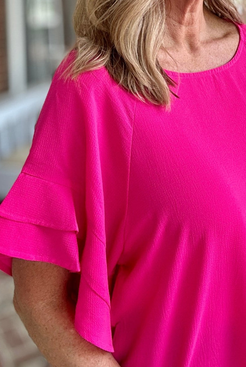 Ruffle Sleeve Top - Hot Pink | Umgee - Shirts & Tops - Jimberly's Boutique - Olive Branch - Mississippi