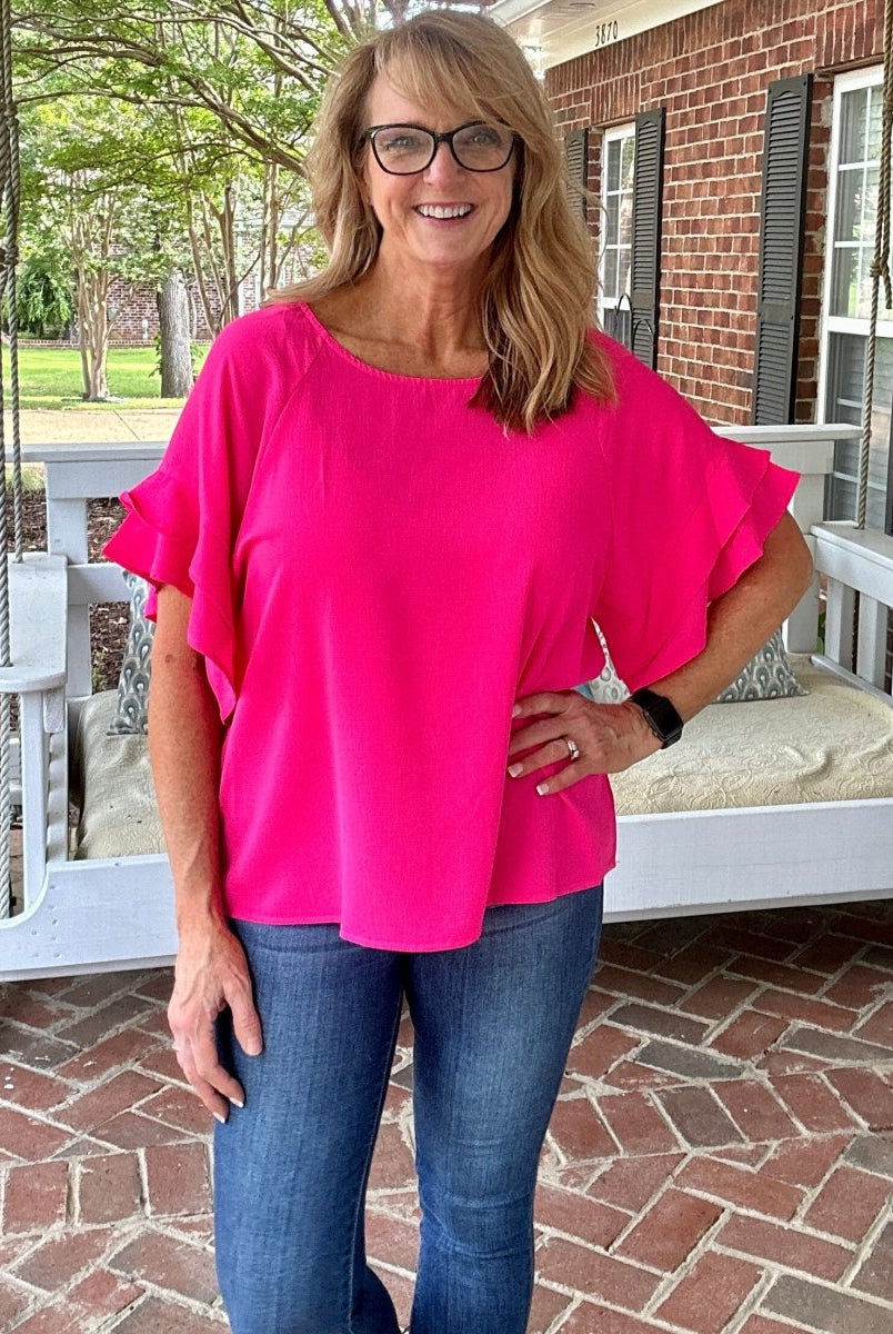 Ruffle Sleeve Top - Hot Pink | Umgee - Shirts & Tops - Jimberly's Boutique - Olive Branch - Mississippi