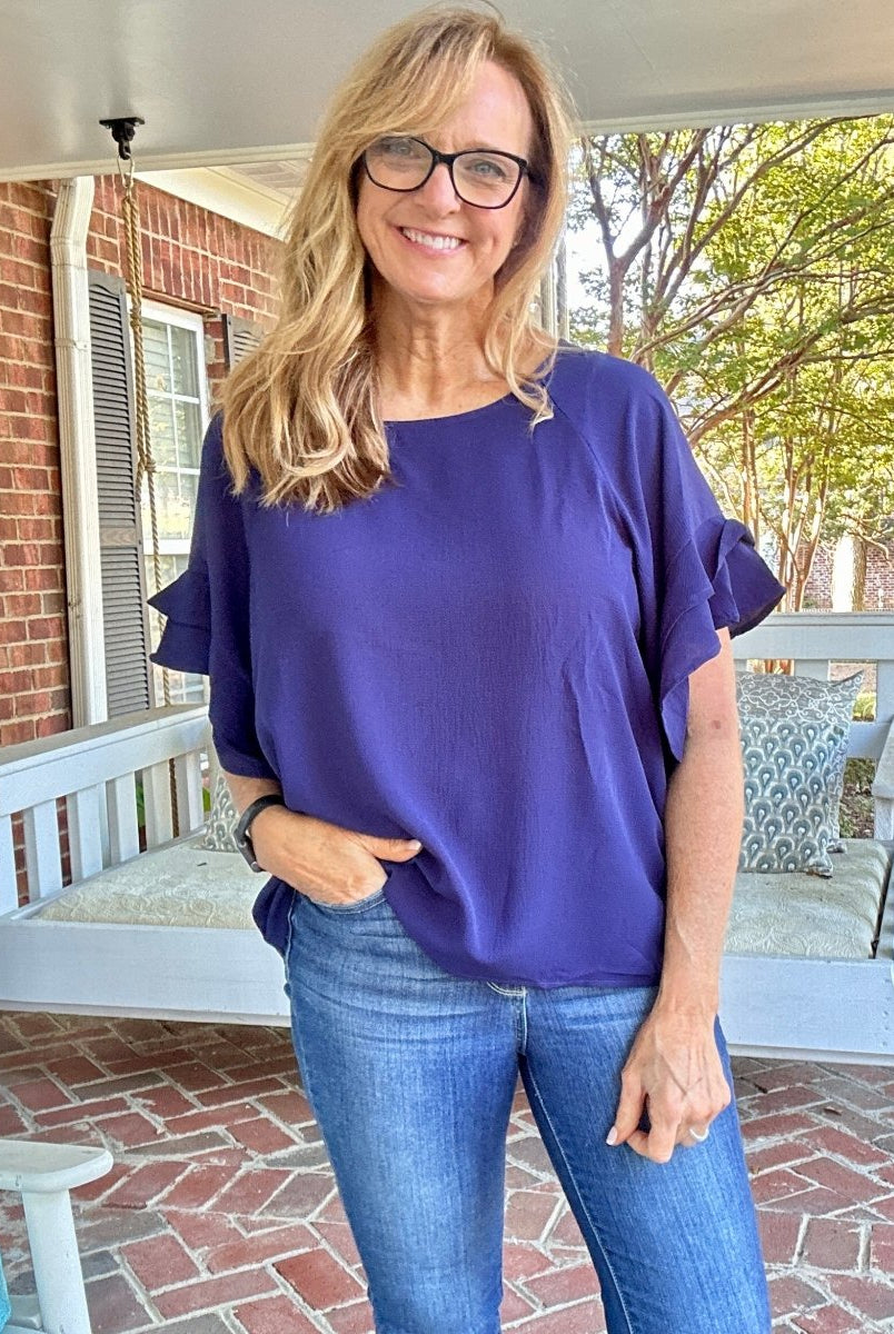 Ruffle Sleeve Top - Navy | Umgee - Shirts & Tops - Jimberly's Boutique - Olive Branch - Mississippi