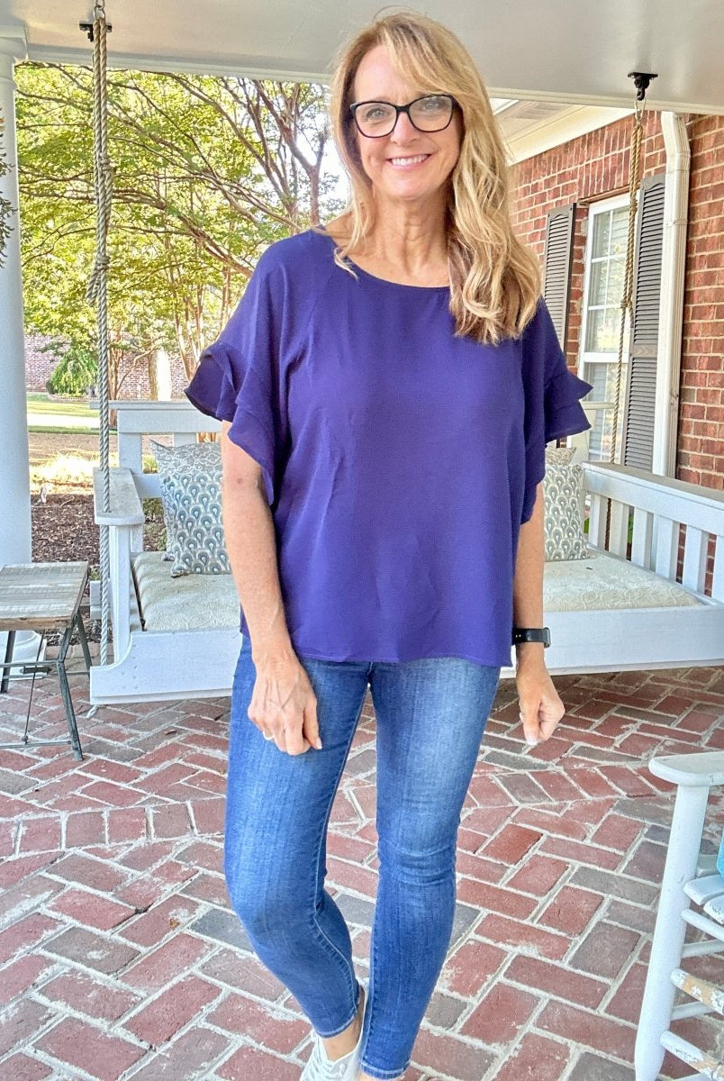 Ruffle Sleeve Top - Navy | Umgee - Shirts & Tops - Jimberly's Boutique - Olive Branch - Mississippi