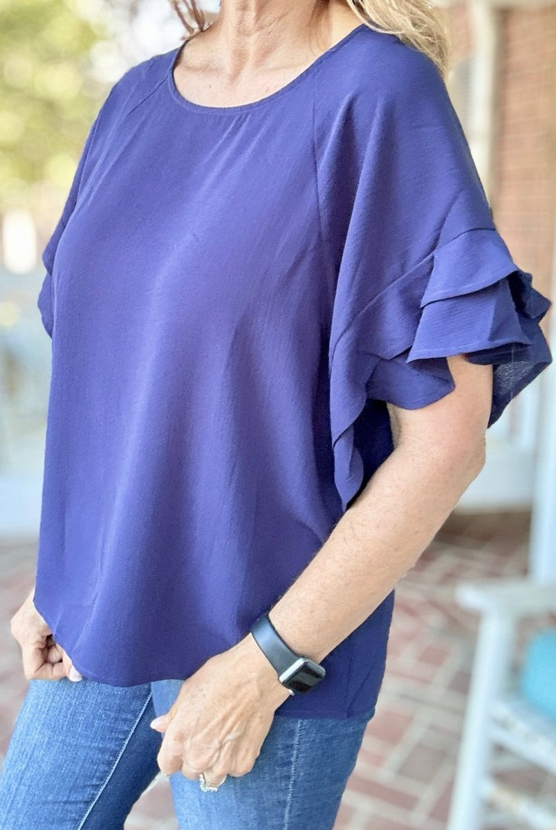 Ruffle Sleeve Top - Navy | Umgee - Shirts & Tops - Jimberly's Boutique - Olive Branch - Mississippi