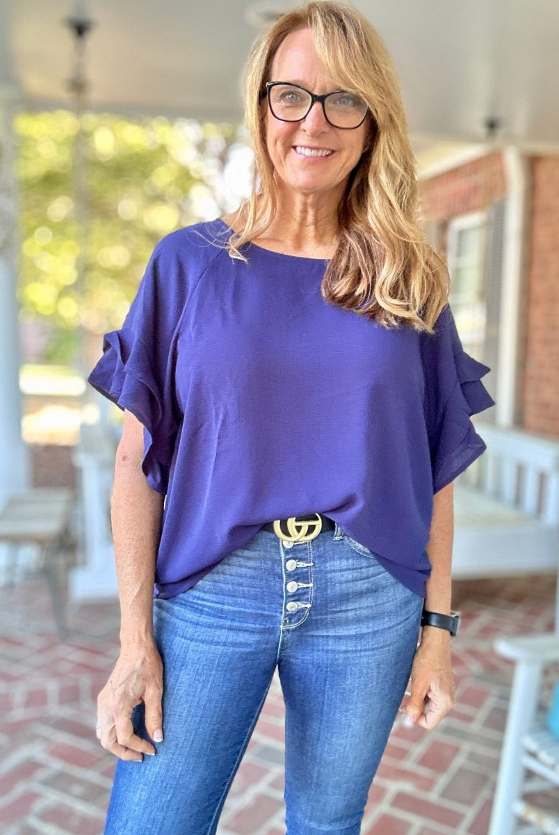 Ruffle Sleeve Top - Navy | Umgee - Shirts & Tops - Jimberly's Boutique - Olive Branch - Mississippi
