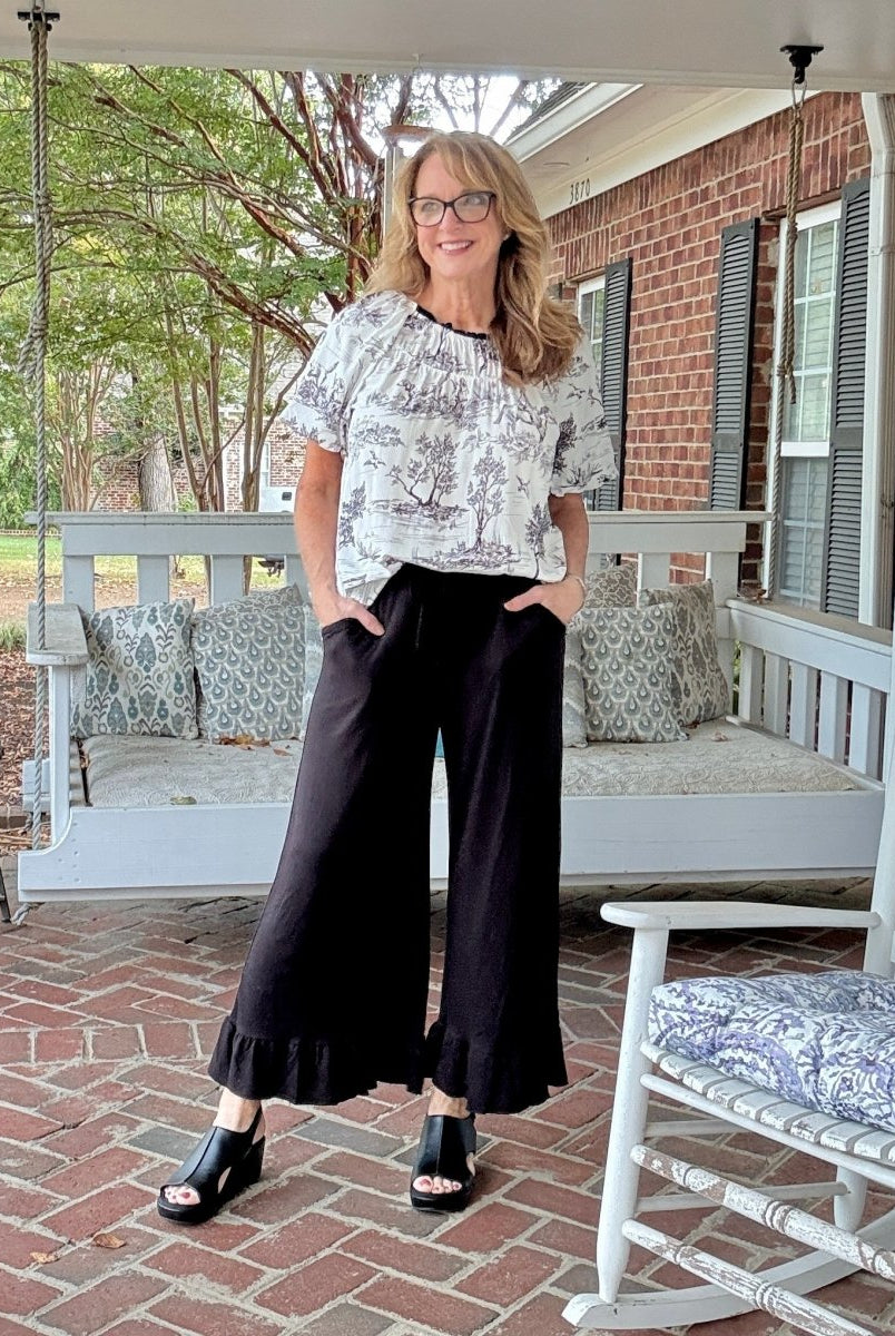 Ruffled Wide Leg Pants - Black - casual pants - Jimberly's Boutique - Olive Branch - Mississippi