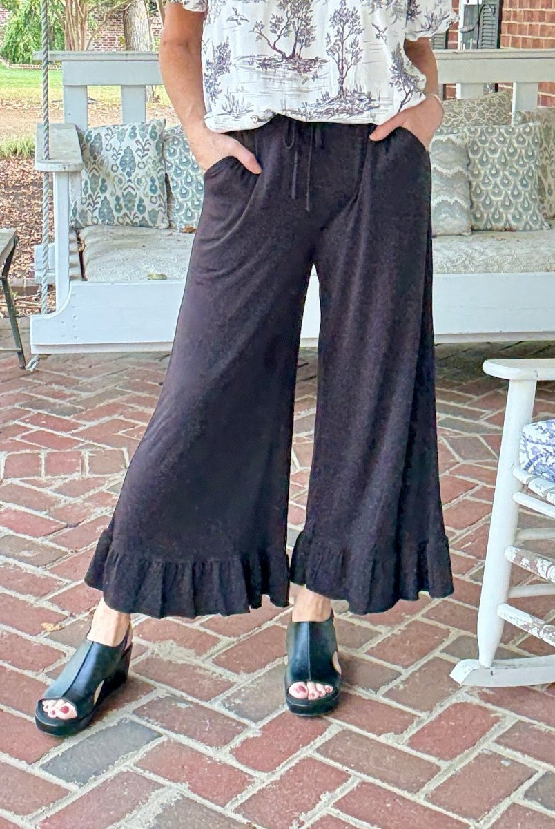 Ruffled Wide Leg Pants - Black - casual pants - Jimberly's Boutique - Olive Branch - Mississippi