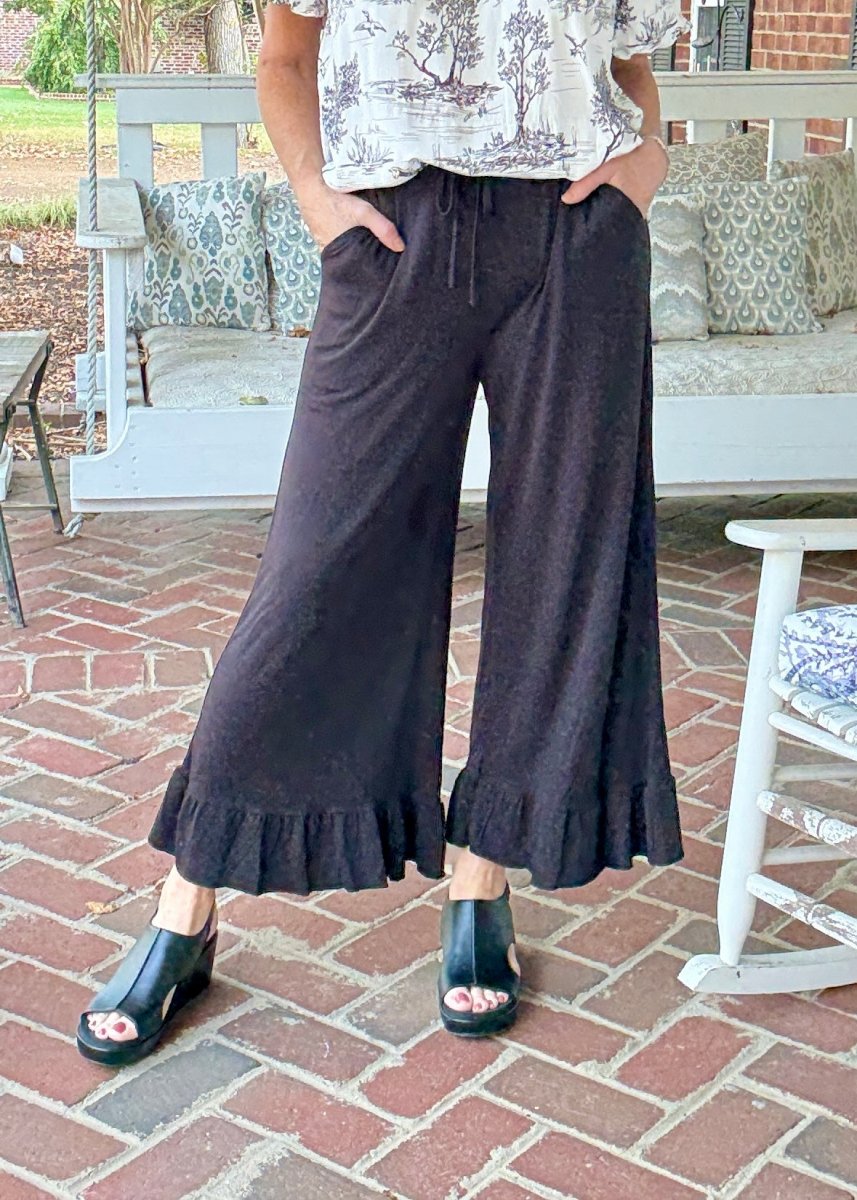 Ruffled Wide Leg Pants - Black - casual pants - Jimberly's Boutique - Olive Branch - Mississippi