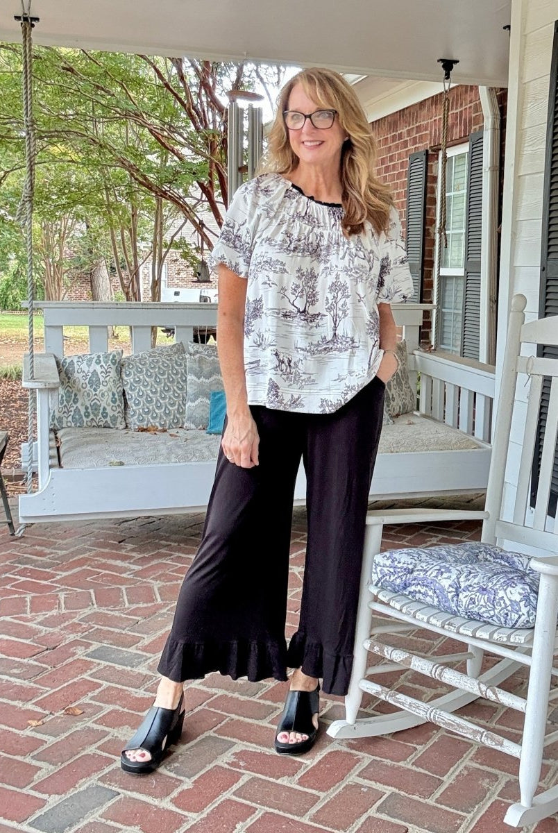 Ruffled Wide Leg Pants - Black - casual pants - Jimberly's Boutique - Olive Branch - Mississippi