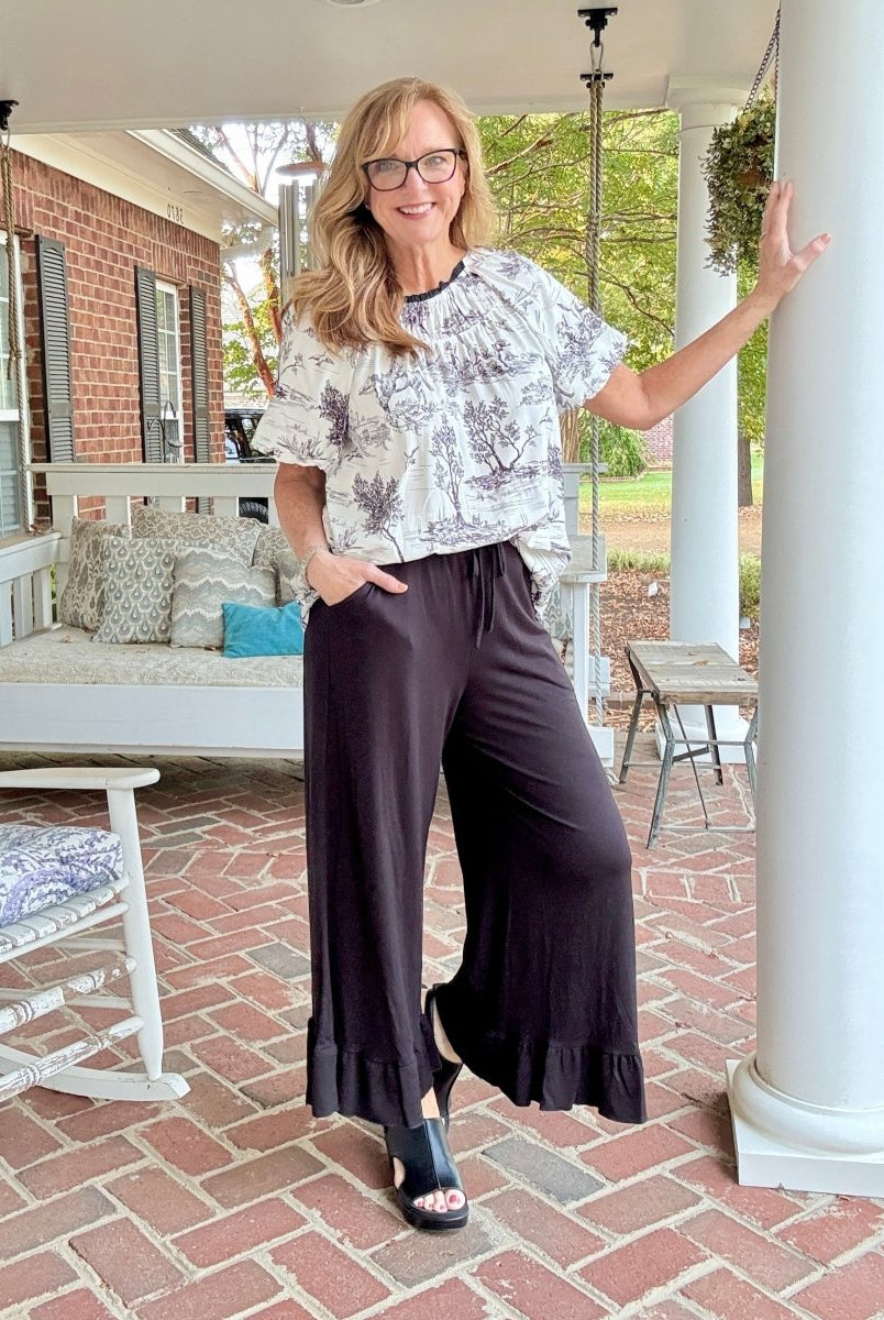 Ruffled Wide Leg Pants - Black - casual pants - Jimberly's Boutique - Olive Branch - Mississippi