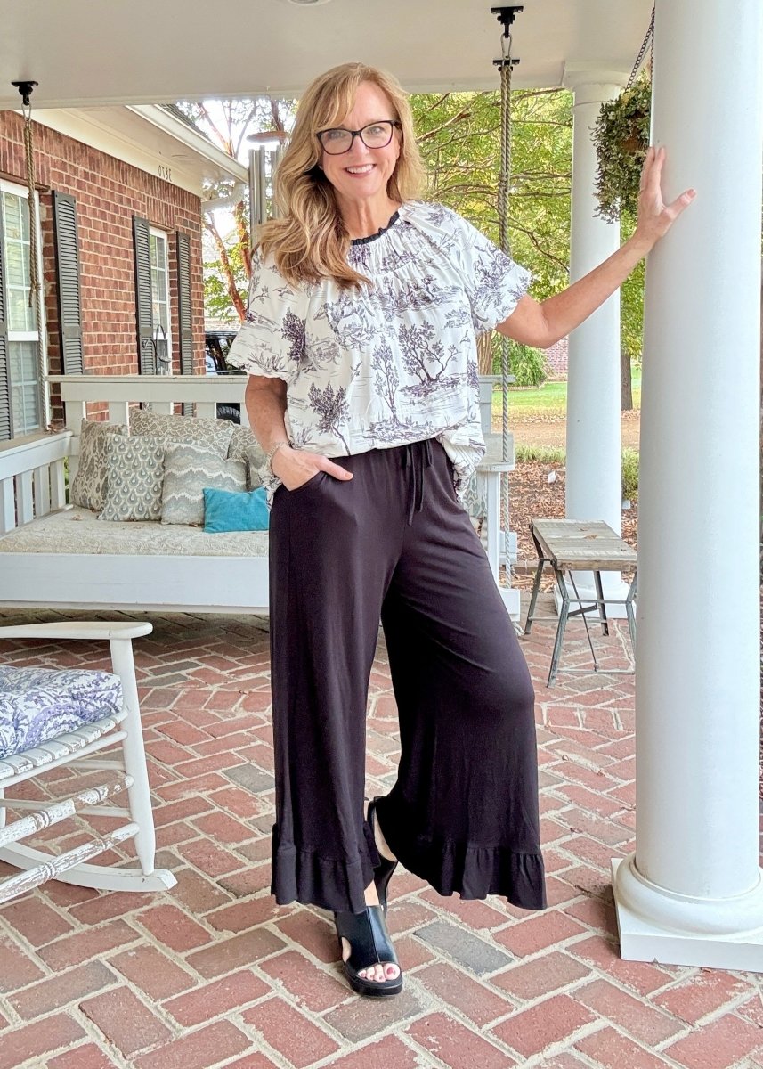 Ruffled Wide Leg Pants - Black - casual pants - Jimberly's Boutique - Olive Branch - Mississippi