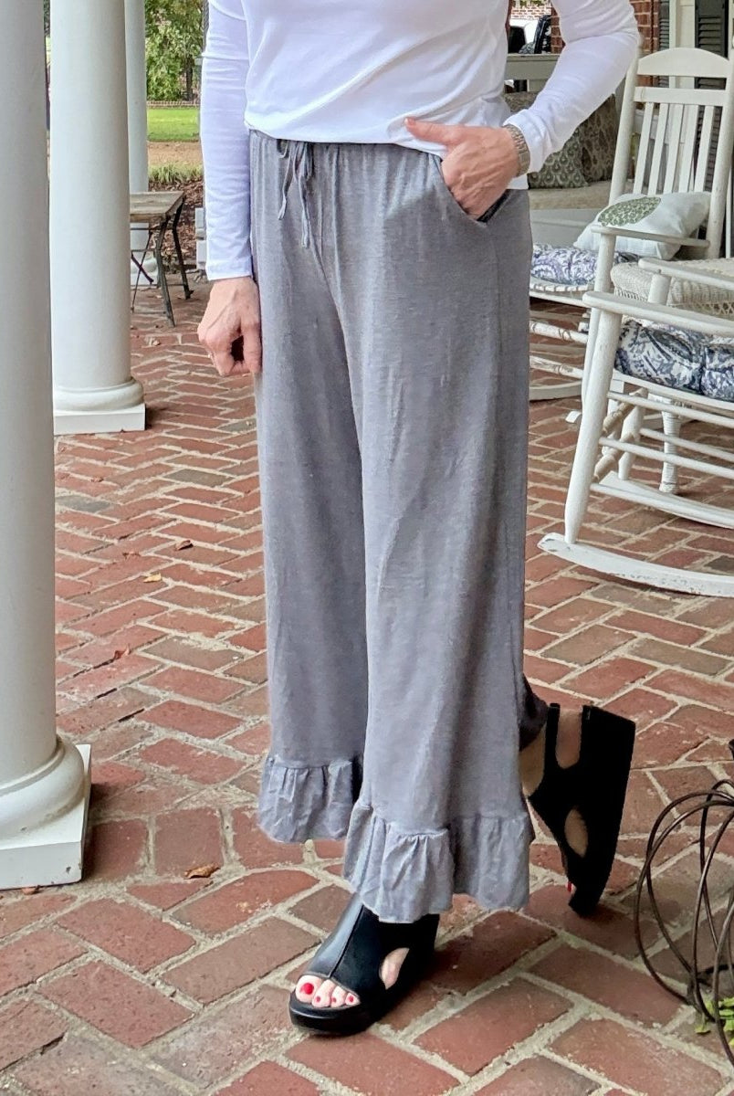 Ruffled Wide Leg Pants - Grey - casual pants - Jimberly's Boutique - Olive Branch - Mississippi