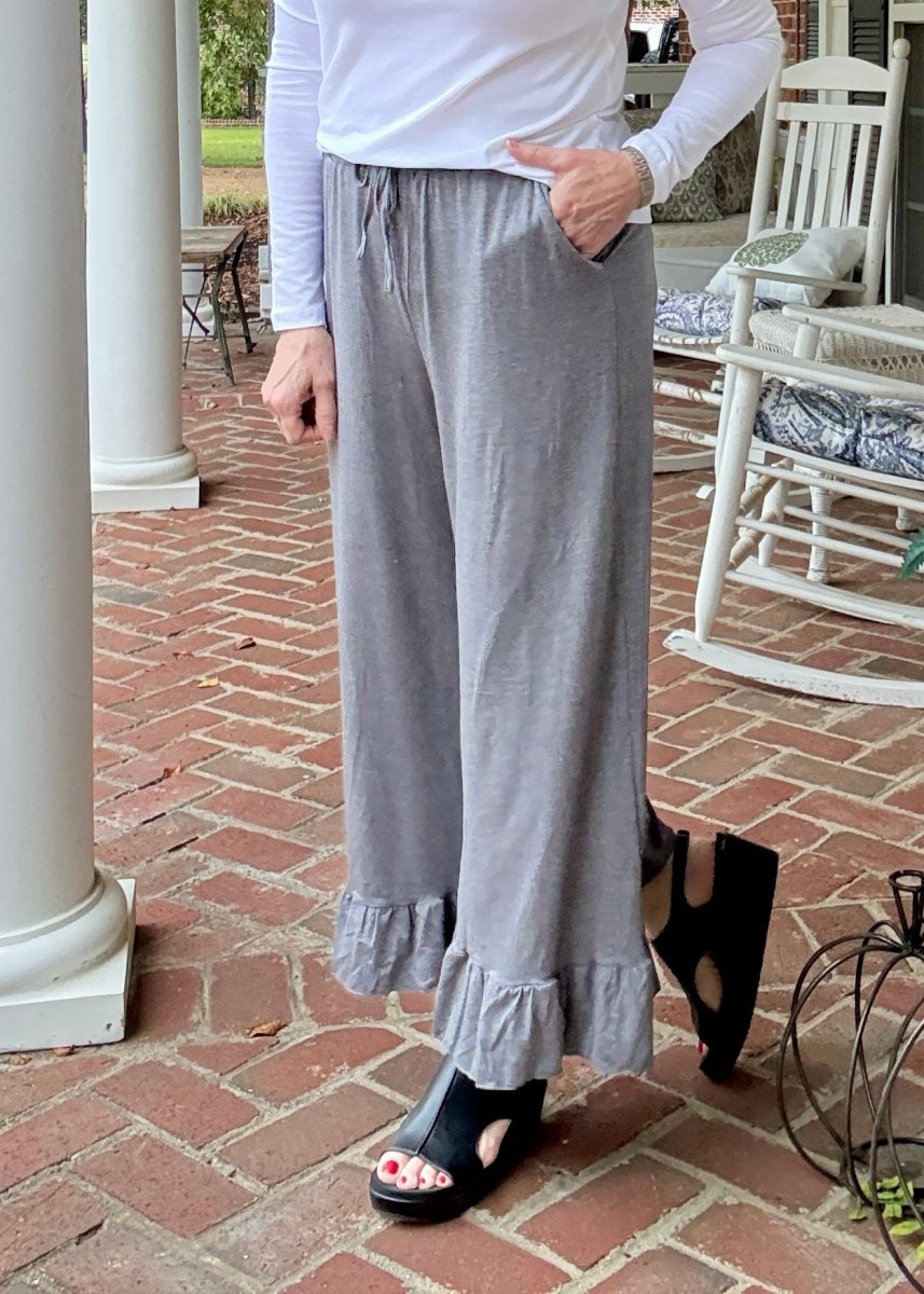 Ruffled Wide Leg Pants - Grey - casual pants - Jimberly's Boutique - Olive Branch - Mississippi