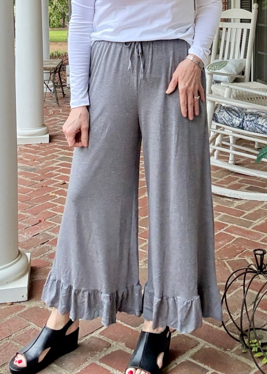 Ruffled Wide Leg Pants - Grey - casual pants - Jimberly's Boutique - Olive Branch - Mississippi