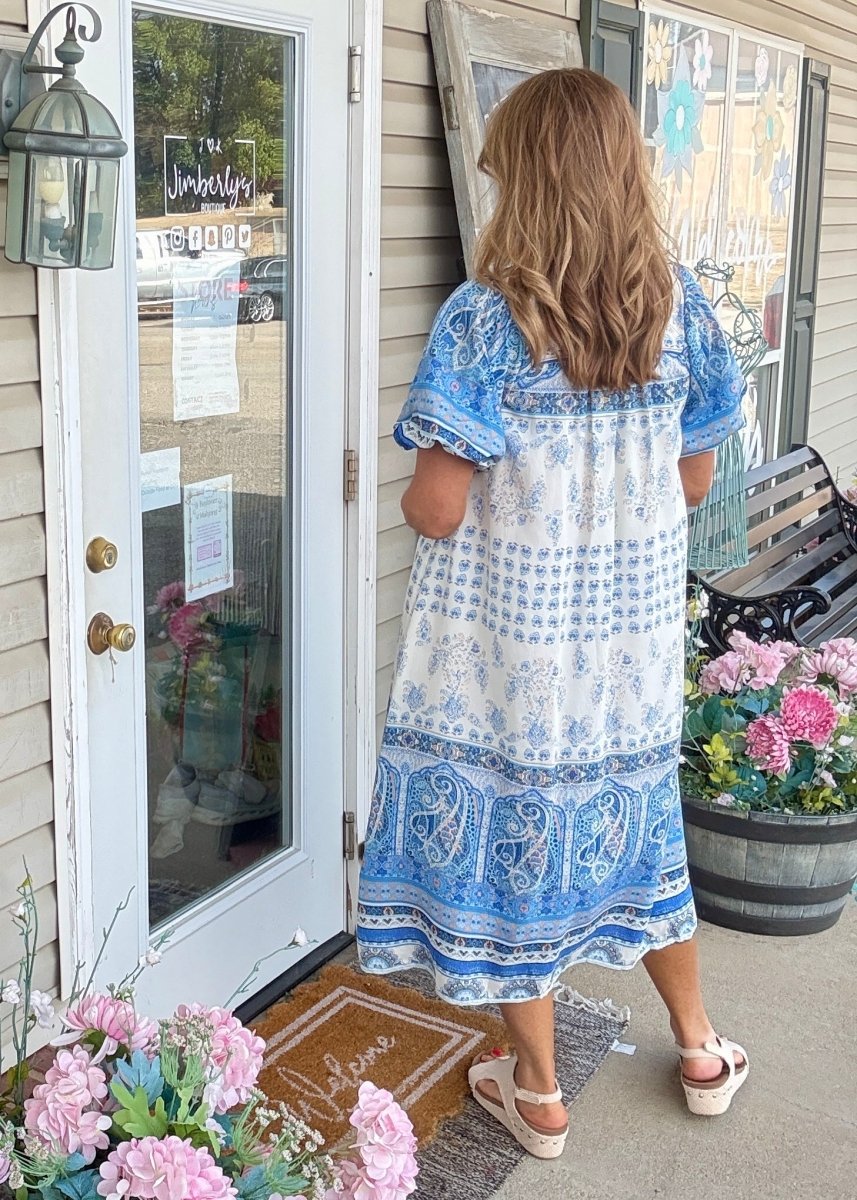 Sadie Paisley Print Midi Dress - Blue | Umgee - Umgee Dress - Jimberly's Boutique - Olive Branch - Mississippi