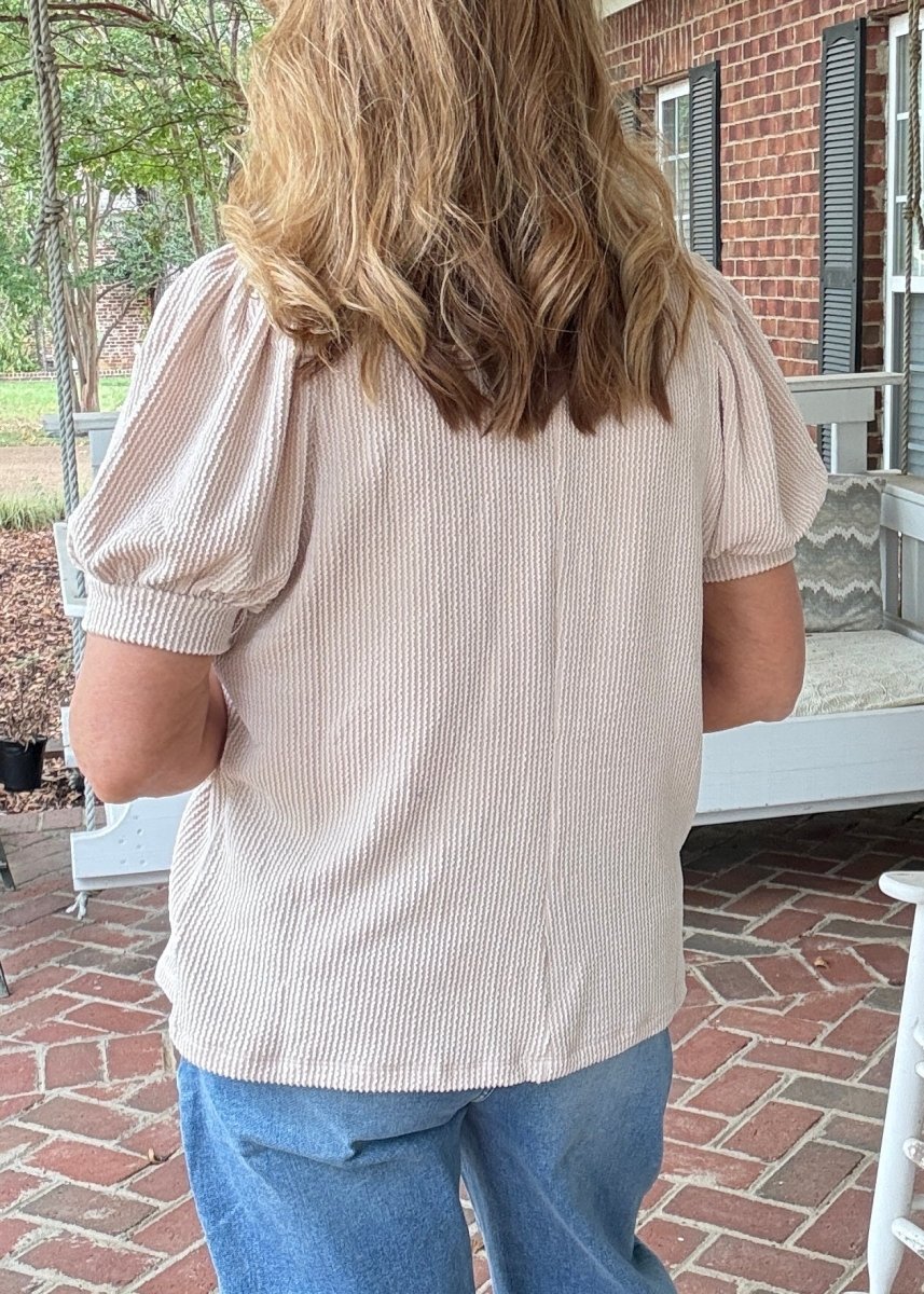 Sand Beige Raised Rib Puff Sleeve Top - Zenana Casual Top -Jimberly's Boutique-Olive Branch-Mississippi