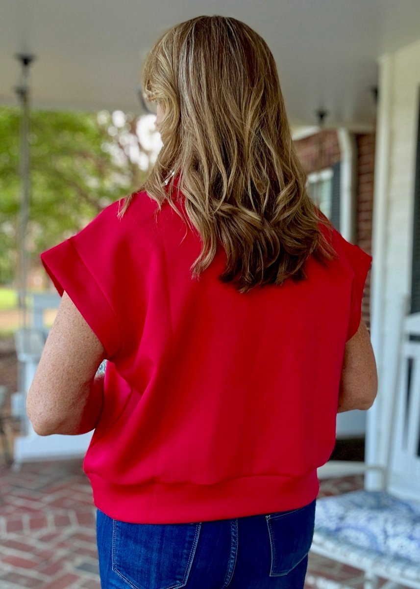 Scuba High Neck Half Zip Top - Red - Casual Top - Jimberly's Boutique - Olive Branch - Mississippi