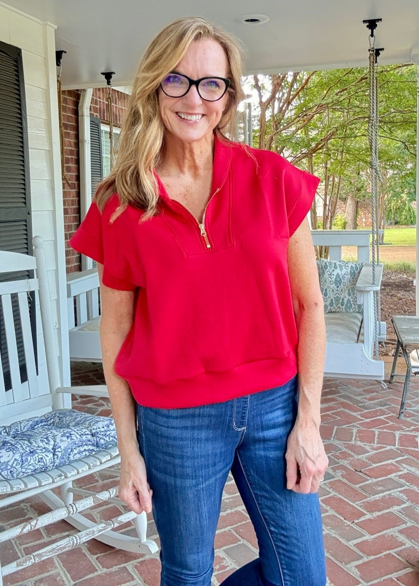 Scuba High Neck Half Zip Top - Red - Casual Top - Jimberly's Boutique - Olive Branch - Mississippi