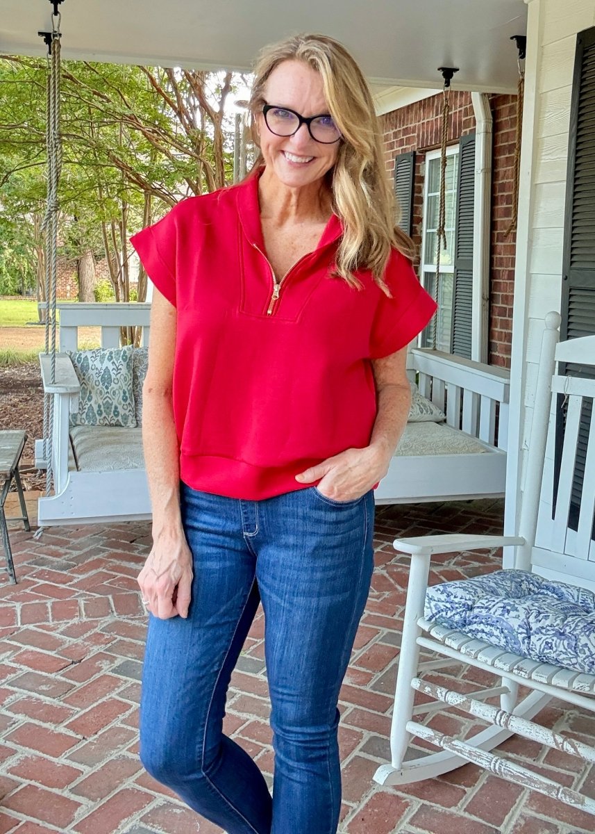 Scuba High Neck Half Zip Top - Red - Casual Top - Jimberly's Boutique - Olive Branch - Mississippi