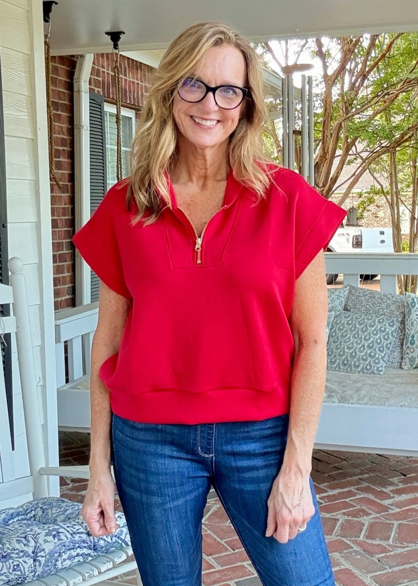 Scuba High Neck Half Zip Top - Red - Casual Top - Jimberly's Boutique - Olive Branch - Mississippi