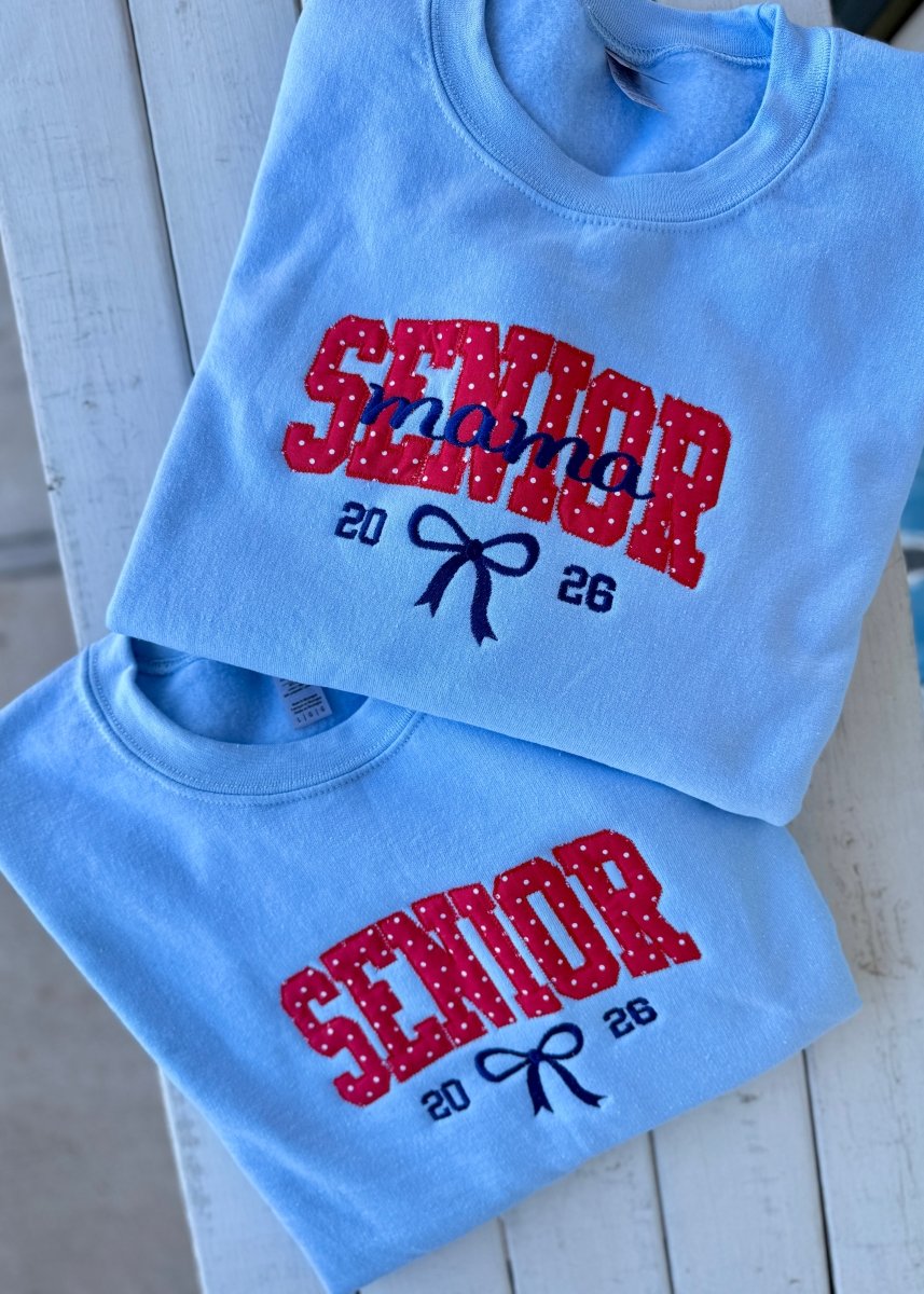 Senior/Senior Mama 2026 Applique' Sweatshirt - Collegiate Sweatshirt - Jimberly's Boutique - Olive Branch - Mississippi