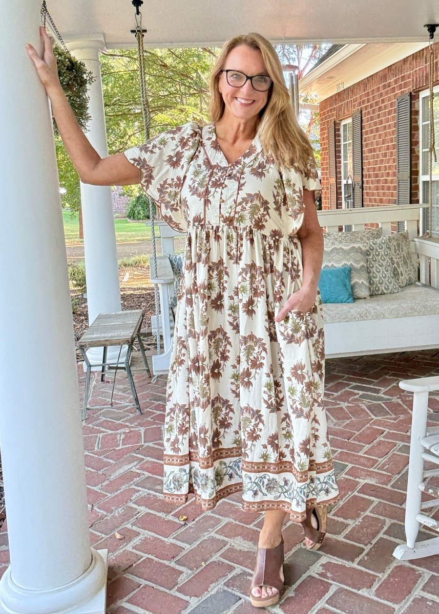 Sepia Floral Midi Dress - midi dress - Jimberly's Boutique - Olive Branch - Mississippi
