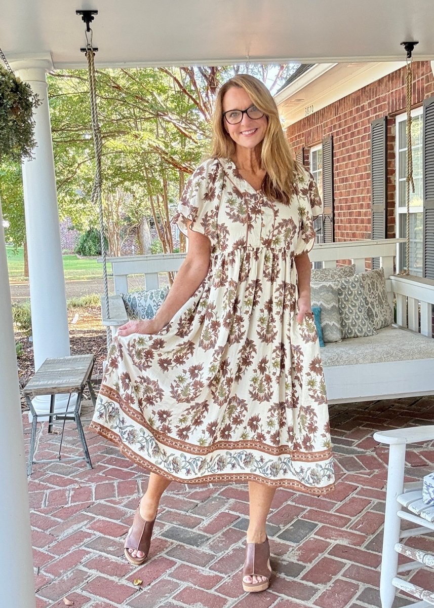Sepia Floral Midi Dress - midi dress - Jimberly's Boutique - Olive Branch - Mississippi