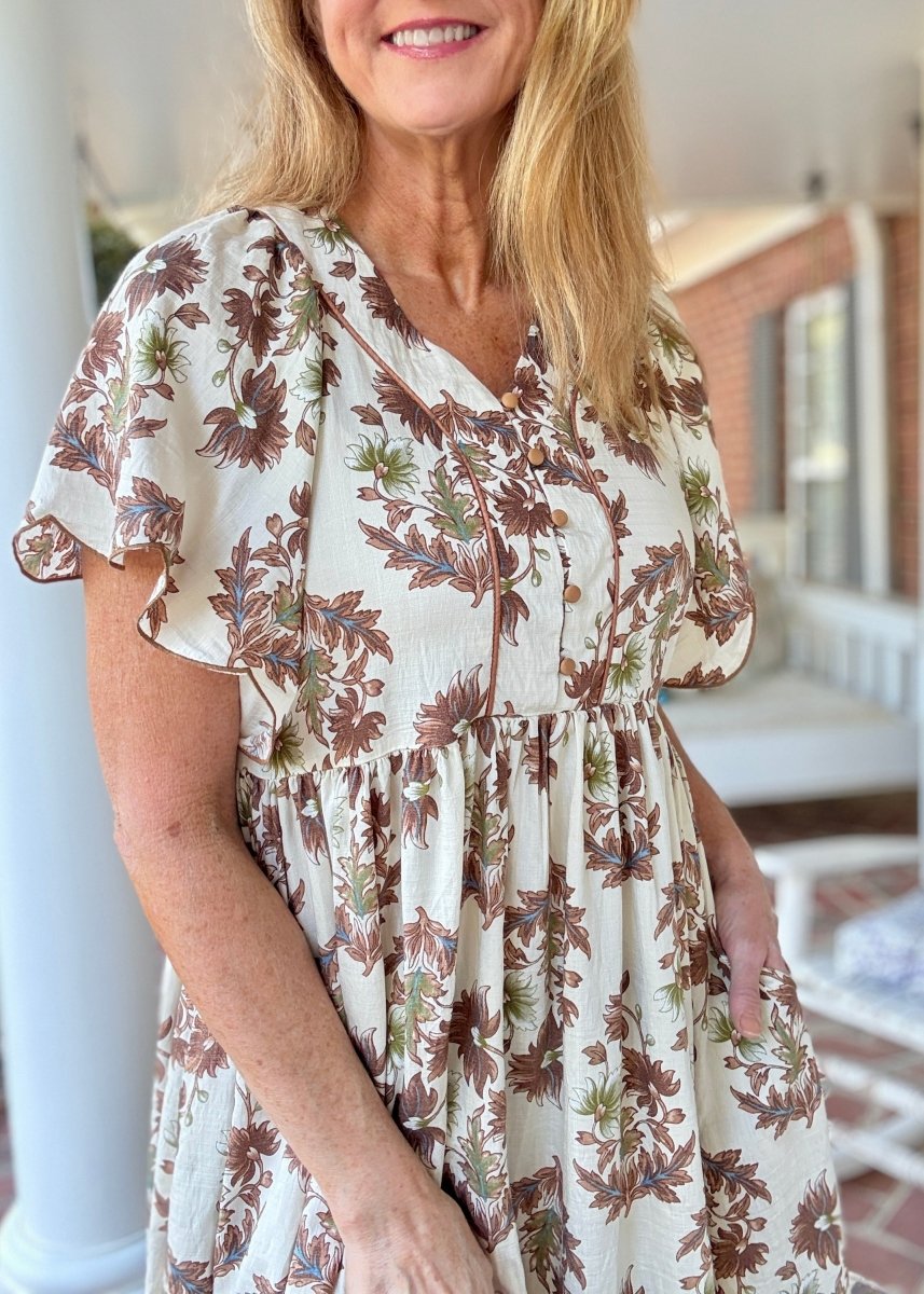 Sepia Floral Midi Dress - midi dress - Jimberly's Boutique - Olive Branch - Mississippi