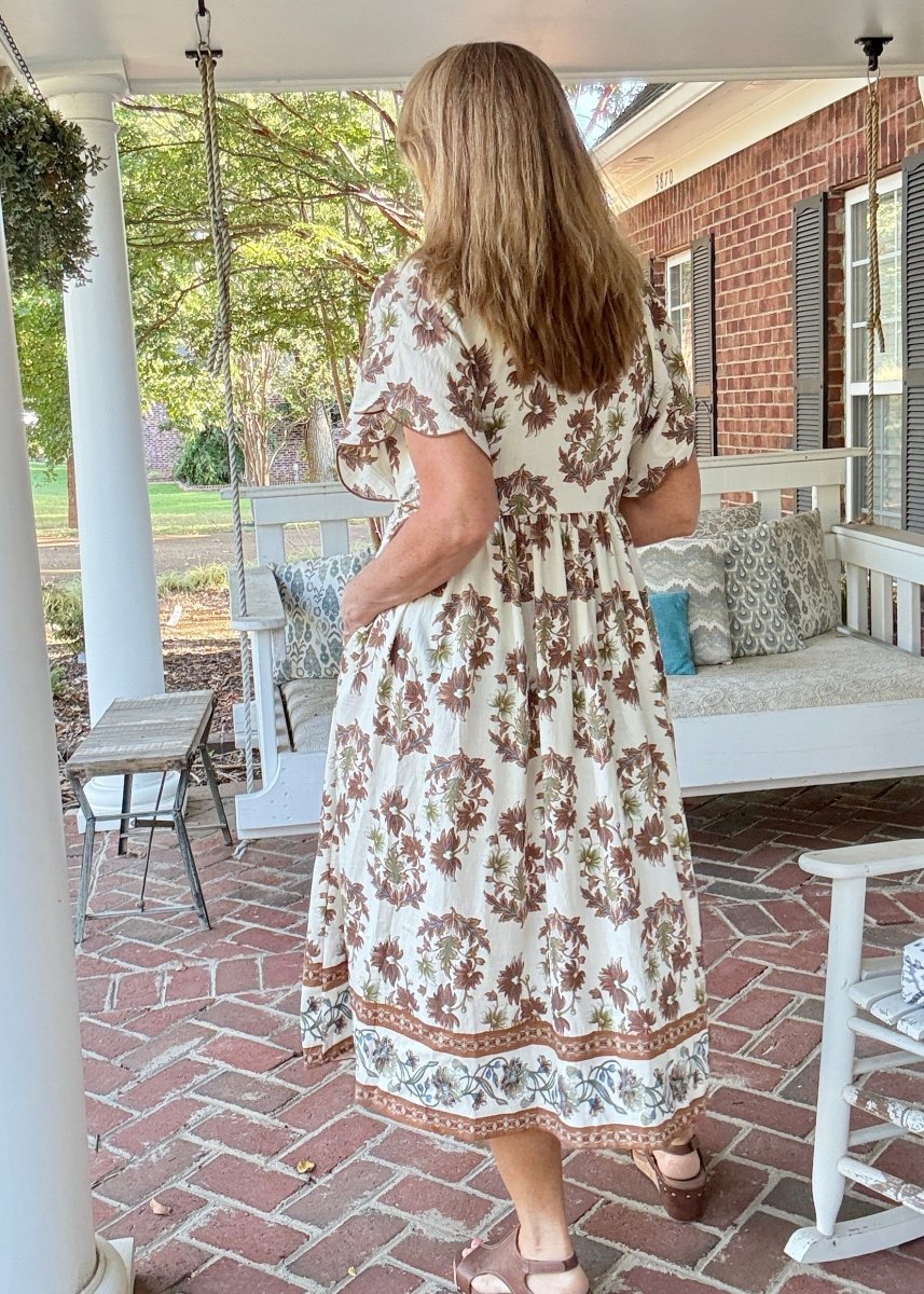Sepia Floral Midi Dress - midi dress - Jimberly's Boutique - Olive Branch - Mississippi