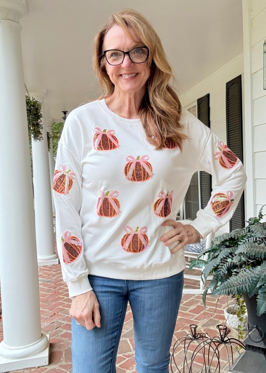 Sequin Bow Pumpkin Sweatshirt - Sweatshirt - Jimberly's Boutique - Olive Branch - Mississippi