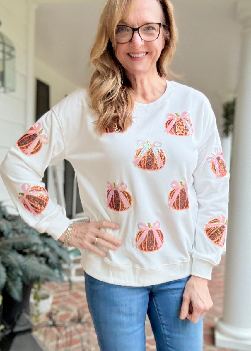 Sequin Bow Pumpkin Sweatshirt - Sweatshirt - Jimberly's Boutique - Olive Branch - Mississippi
