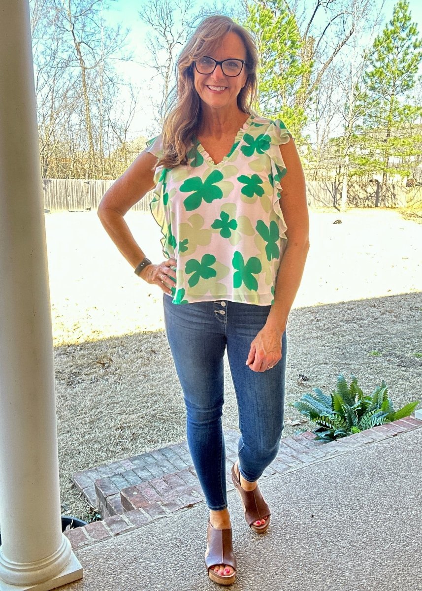 Shane Ruffled Sleeve Top - Green - Casual Top - Jimberly's Boutique - Olive Branch - Mississippi