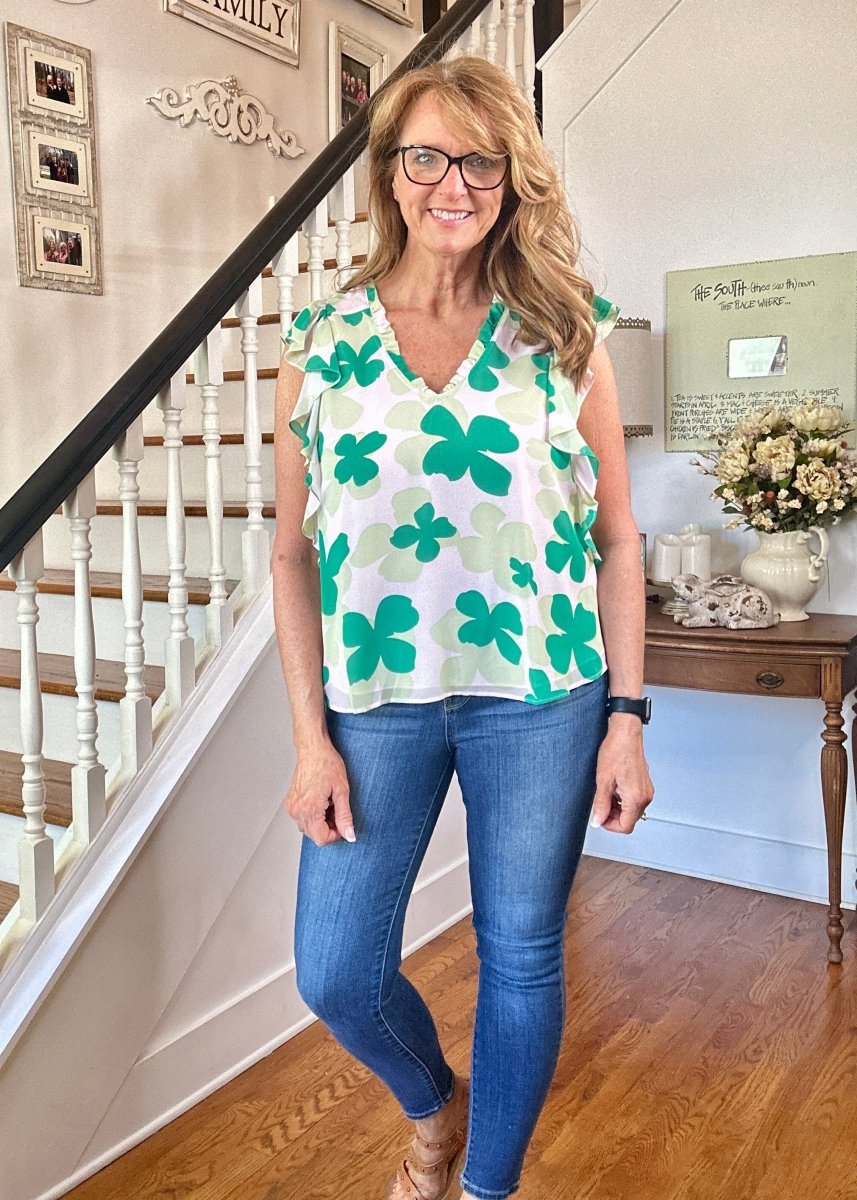 Shane Ruffled Sleeve Top - Green - Casual Top - Jimberly's Boutique - Olive Branch - Mississippi