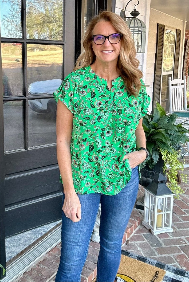 Shelly Green Garden Short Sleeve Top | Dear Scarlett - Casual Top -Jimberly's Boutique-Olive Branch-Mississippi