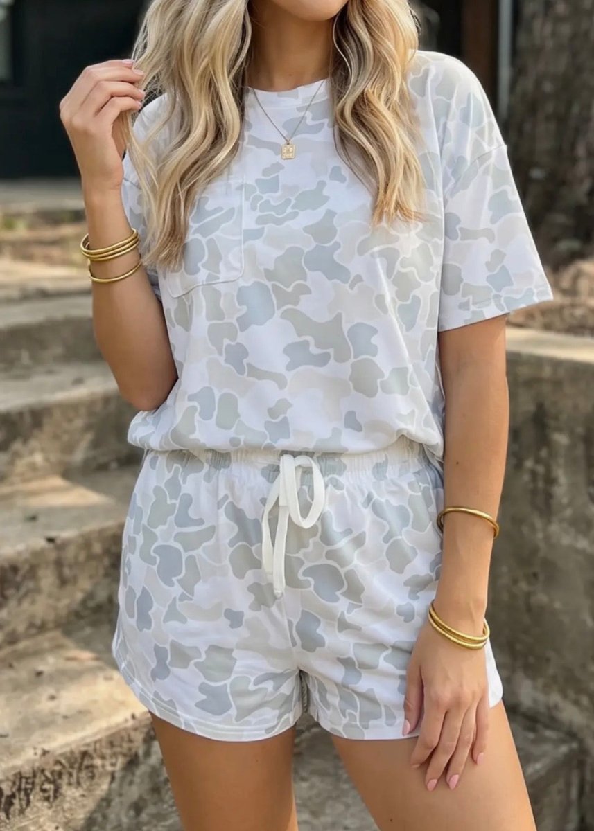 Silver Gray Camouflage Shorts Set - short set -Jimberly's Boutique-Olive Branch-Mississippi