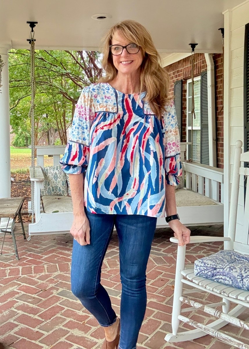 Simba Mixed Print Top - Teal Mix - Umgee Top - Jimberly's Boutique - Olive Branch - Mississippi