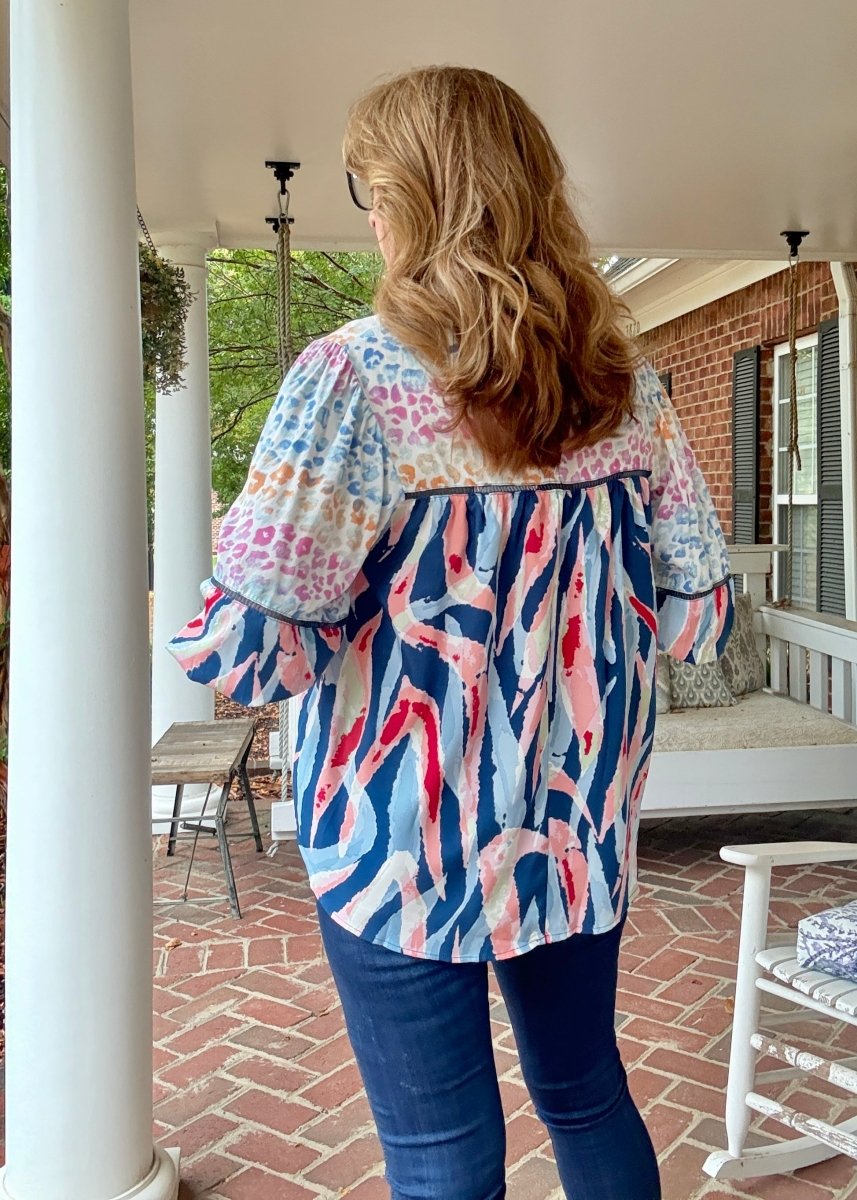 Simba Mixed Print Top - Teal Mix - Umgee Top - Jimberly's Boutique - Olive Branch - Mississippi