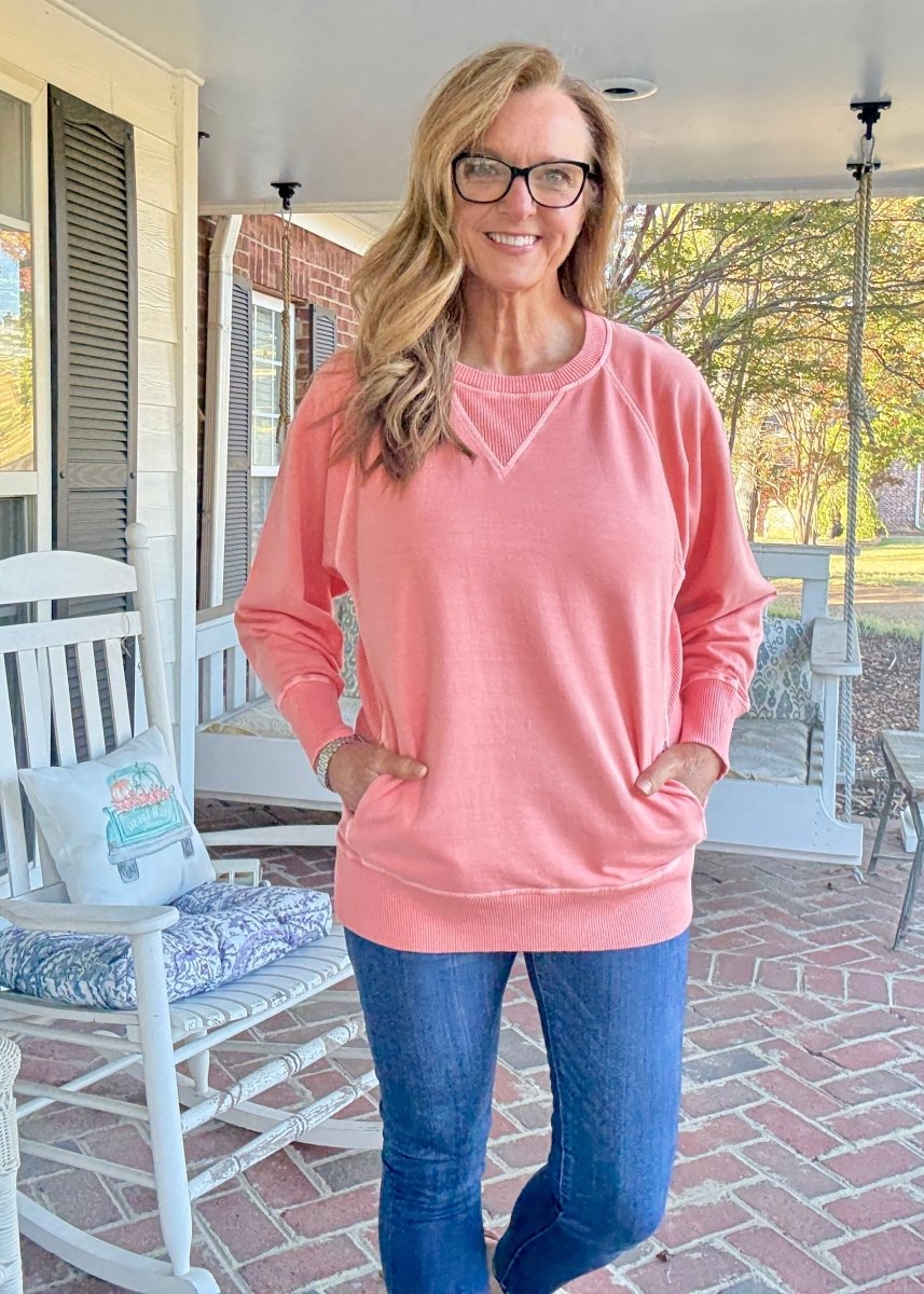 Simple Sutton Sweatshirt - Coral (S - 3X) - Sweatshirt - Jimberly's Boutique - Olive Branch - Mississippi