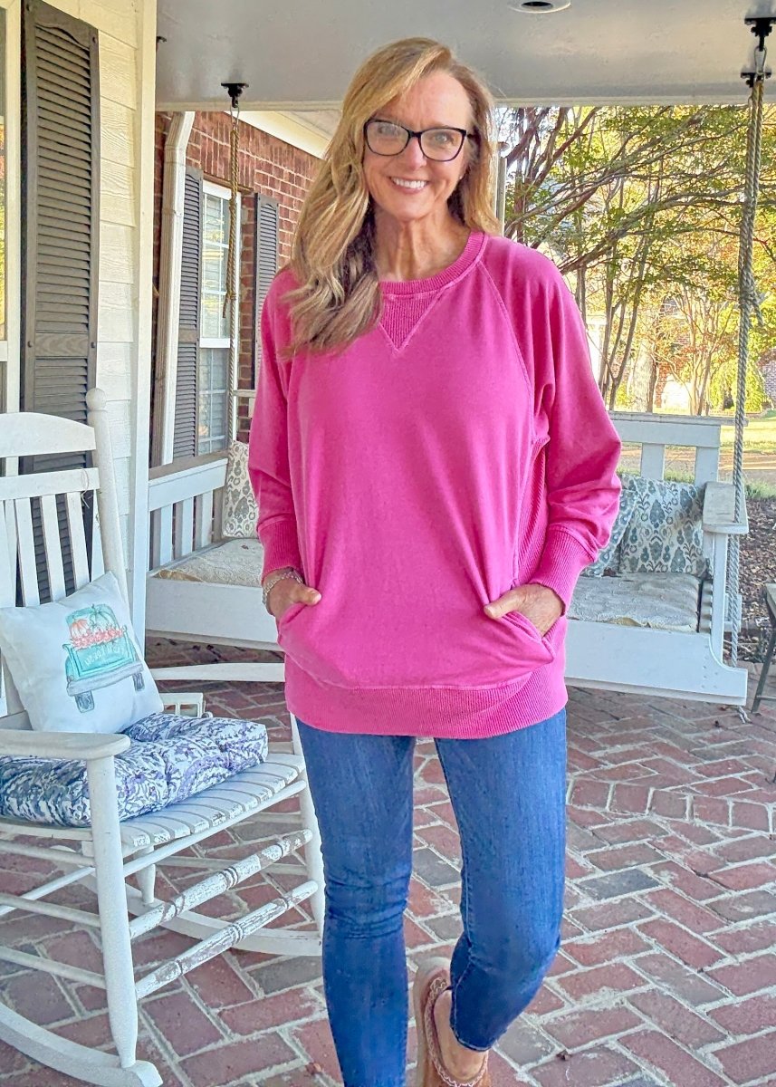 Simple Sutton Sweatshirt - Hot Pink (S - 3X) - Sweatshirt - Jimberly's Boutique - Olive Branch - Mississippi