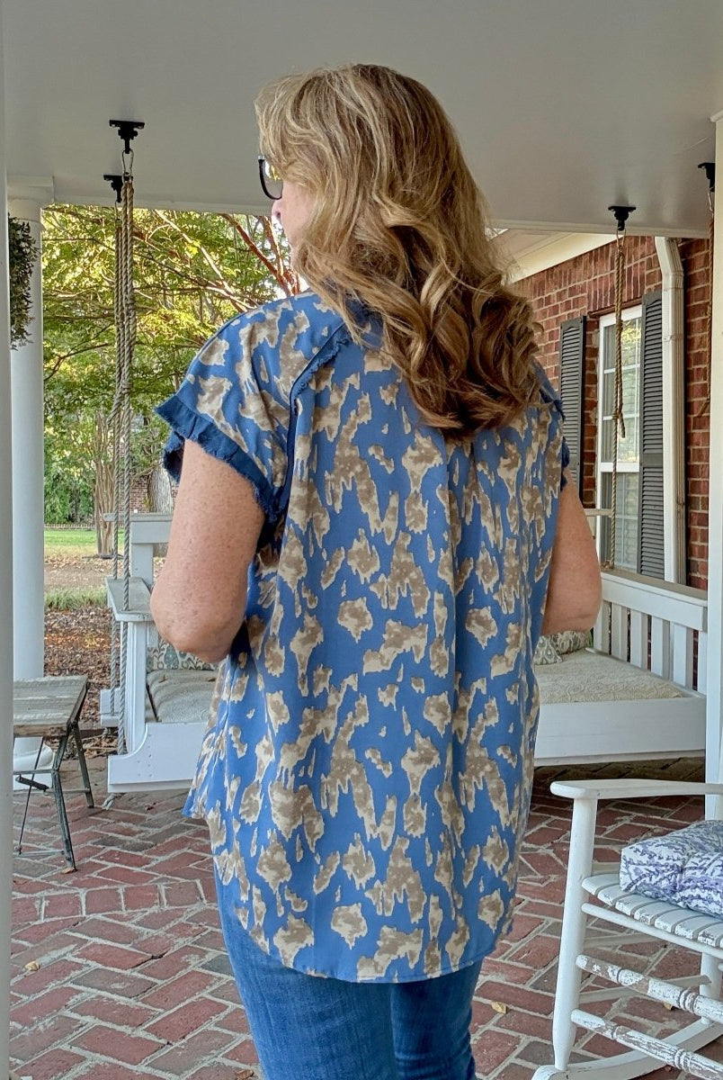 Slate Blue Animal Print Top | Umgee - Umgee Top - Jimberly's Boutique - Olive Branch - Mississippi