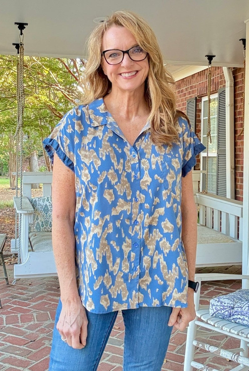 Slate Blue Animal Print Top | Umgee - Umgee Top - Jimberly's Boutique - Olive Branch - Mississippi