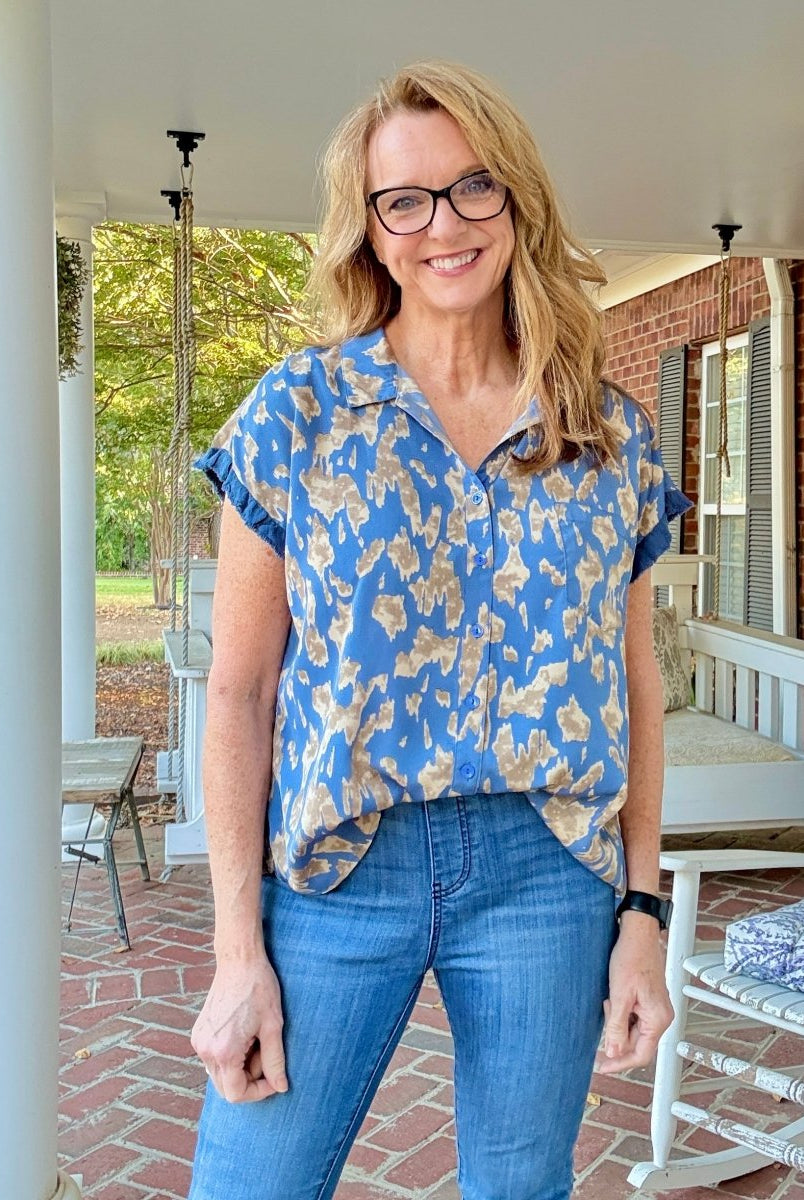 Slate Blue Animal Print Top | Umgee - Umgee Top - Jimberly's Boutique - Olive Branch - Mississippi