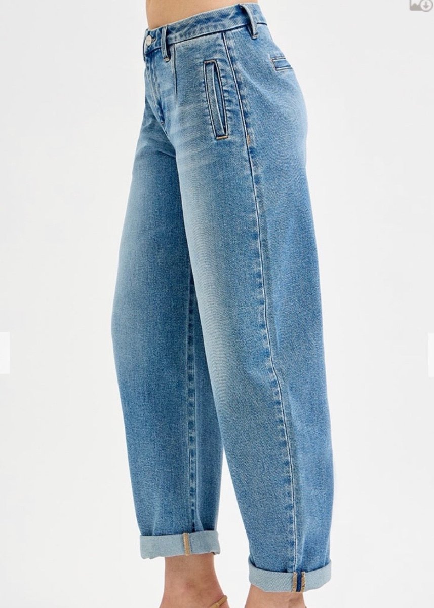 Slouchy Crop Barrel Jeans w Cuffed Hem | Risen - Barrel Jeans/Pants -Jimberly's Boutique-Olive Branch-Mississippi