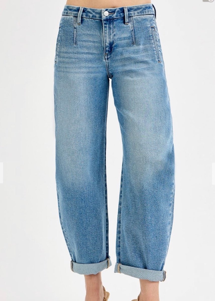 Slouchy Crop Barrel Jeans w Cuffed Hem | Risen - Barrel Jeans/Pants -Jimberly's Boutique-Olive Branch-Mississippi