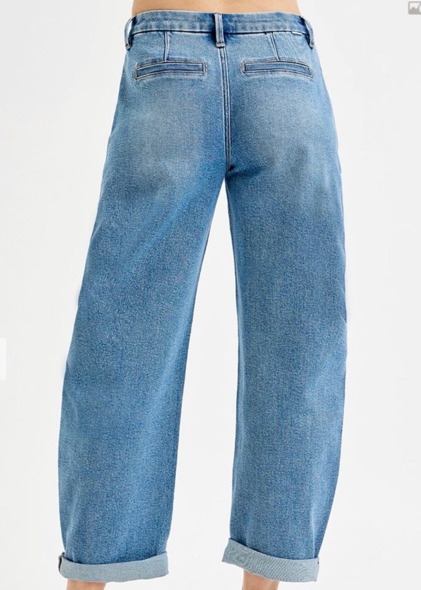 Slouchy Crop Barrel Jeans w Cuffed Hem | Risen - Barrel Jeans/Pants -Jimberly's Boutique-Olive Branch-Mississippi
