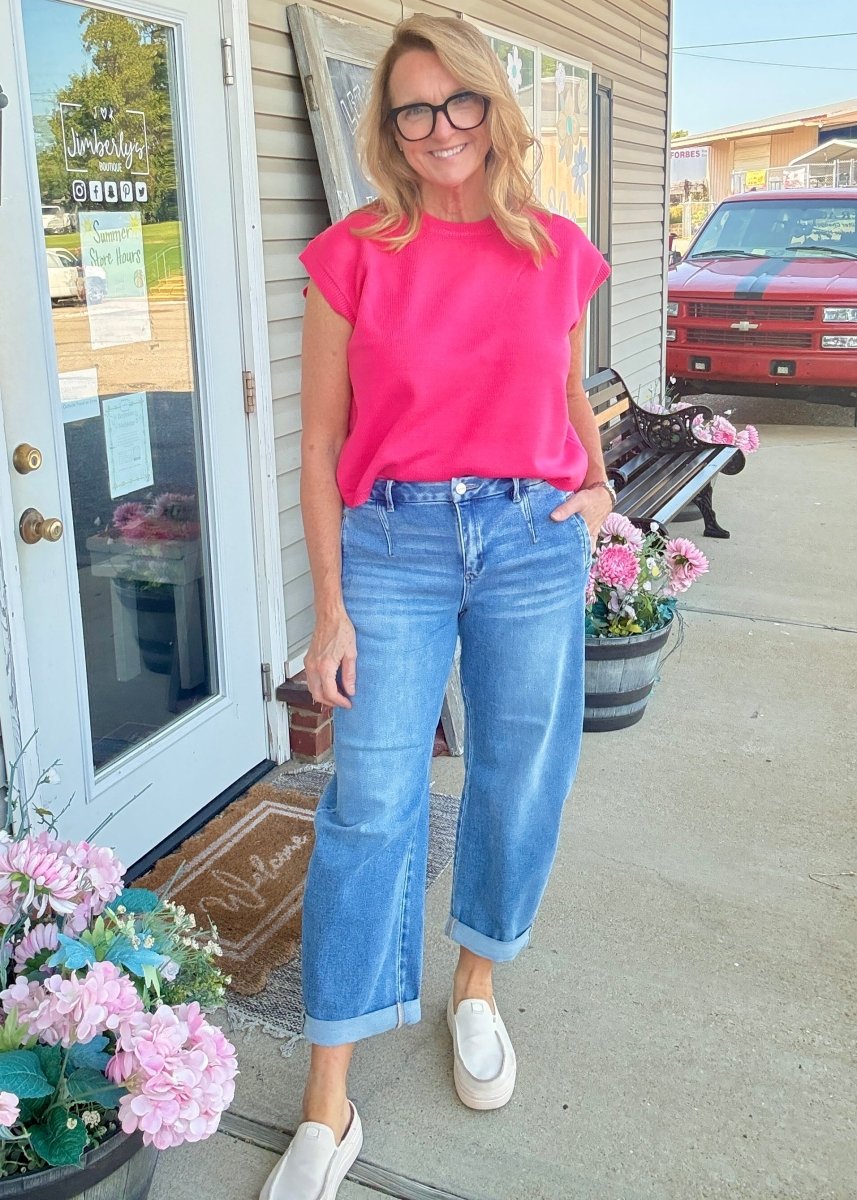 Slouchy Crop Barrel Jeans w Cuffed Hem | Risen - Barrel Jeans/Pants -Jimberly's Boutique-Olive Branch-Mississippi