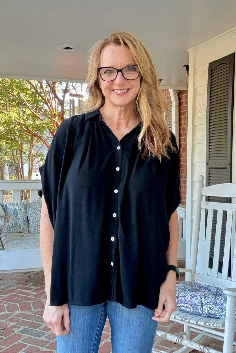 Smocked Fabric Shirt - Black - Umgee Top - Jimberly's Boutique - Olive Branch - Mississippi
