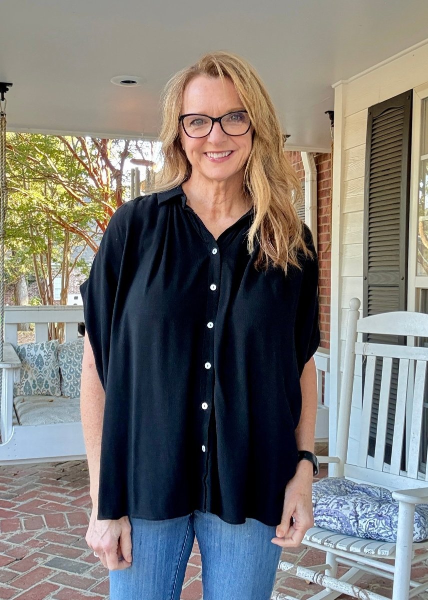 Smocked Fabric Shirt - Black - Umgee Top - Jimberly's Boutique - Olive Branch - Mississippi