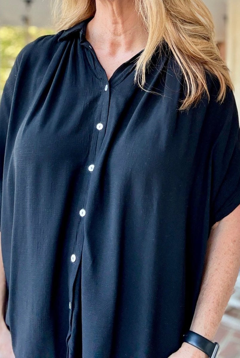 Smocked Fabric Shirt - Black - Umgee Top - Jimberly's Boutique - Olive Branch - Mississippi