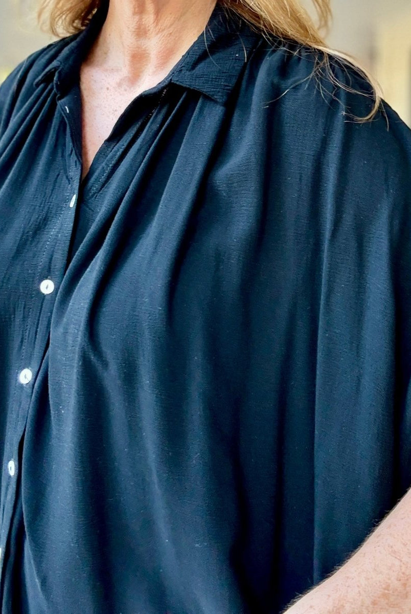 Smocked Fabric Shirt - Black - Umgee Top - Jimberly's Boutique - Olive Branch - Mississippi