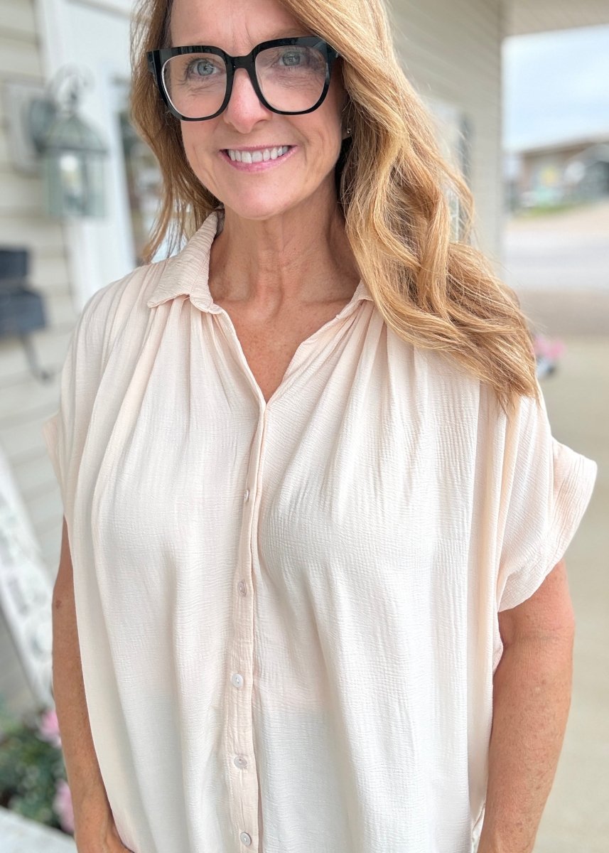 Smocked Fabric Shirt - Champagne | Umgee - Umgee Top - Jimberly's Boutique - Olive Branch - Mississippi