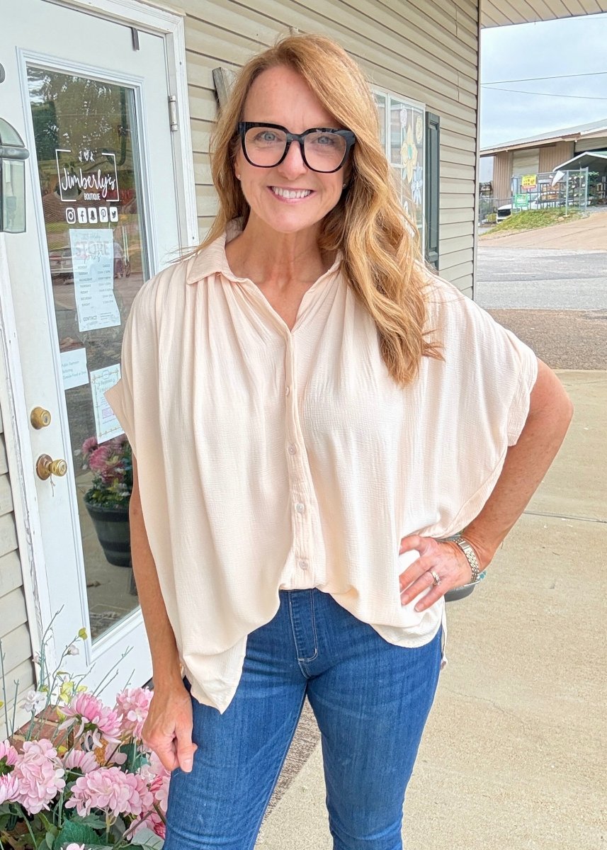 Smocked Fabric Shirt - Champagne | Umgee - Umgee Top - Jimberly's Boutique - Olive Branch - Mississippi