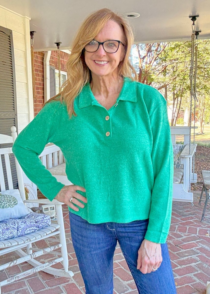 Soft Collared Sweater - Kelly Green - sweater - Jimberly's Boutique - Olive Branch - Mississippi